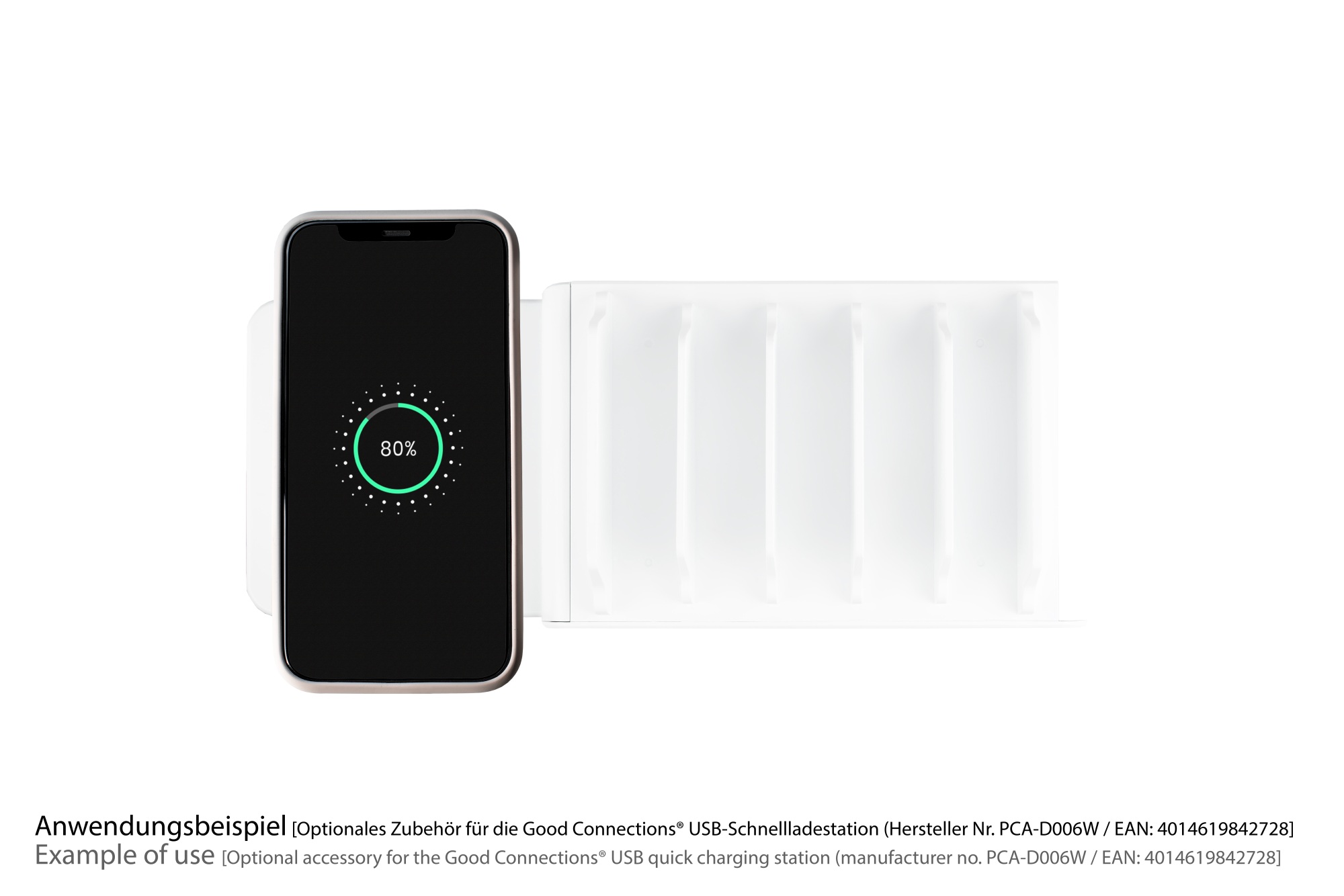 Qi Wireless Charging Pad 15W for Good Connections® USB Desktop Fast Charging Station PCA-D006W (left side)