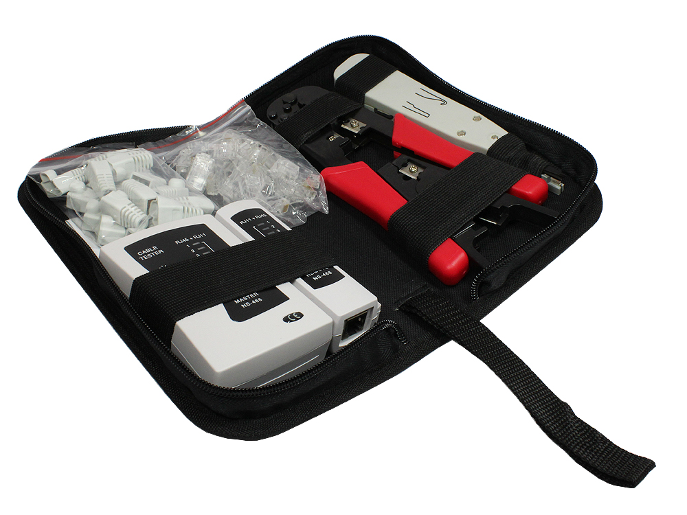 Universal network tool kit 6 in 1, incl. 20x RJ45 plug/-strain relief boots, Good Connections®