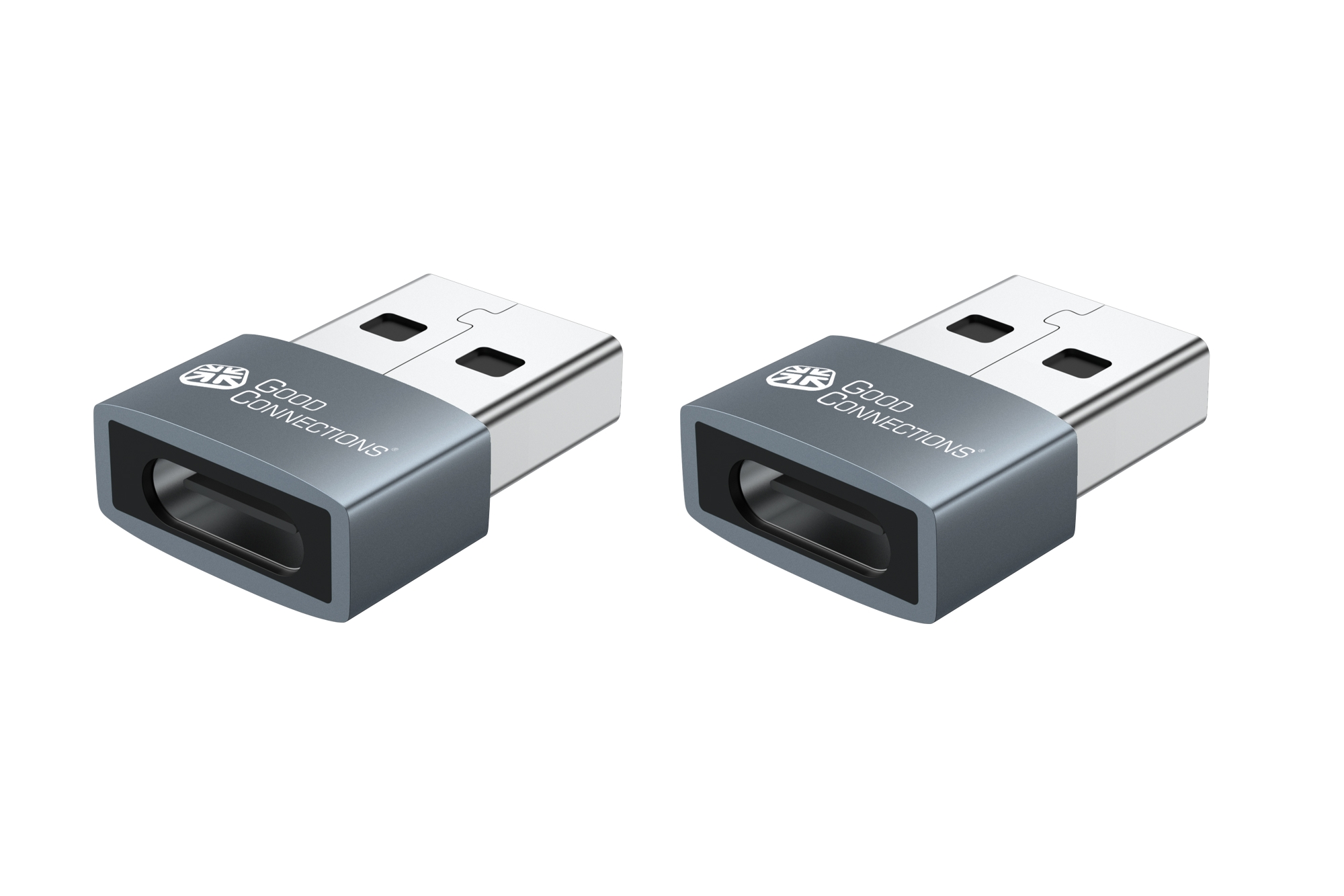 Adapter USB 2.0 plug A to USB-C™ socket, aluminum housing, grey, set of 2, Good Connections®