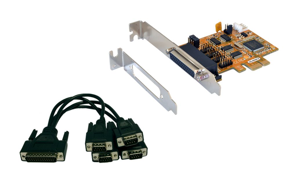 4S Seriell RS232 PCIe Karte mit Octopus Kabel (MosChip Chip-Set), Exsys® [EX-44044-2]