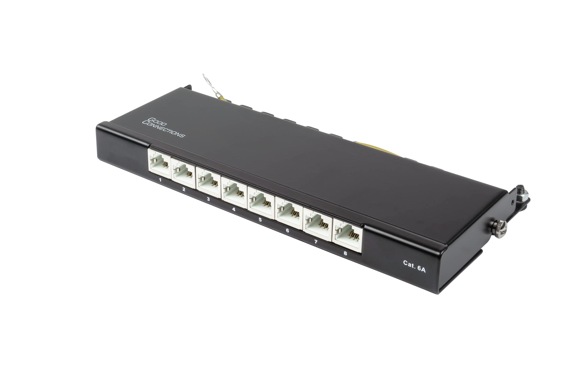 Patch Panel Desktop Cat. 6A, 8-port, 0,5 U, STP shielded, toolless opening, deep black (RAL9005), Good Connections®