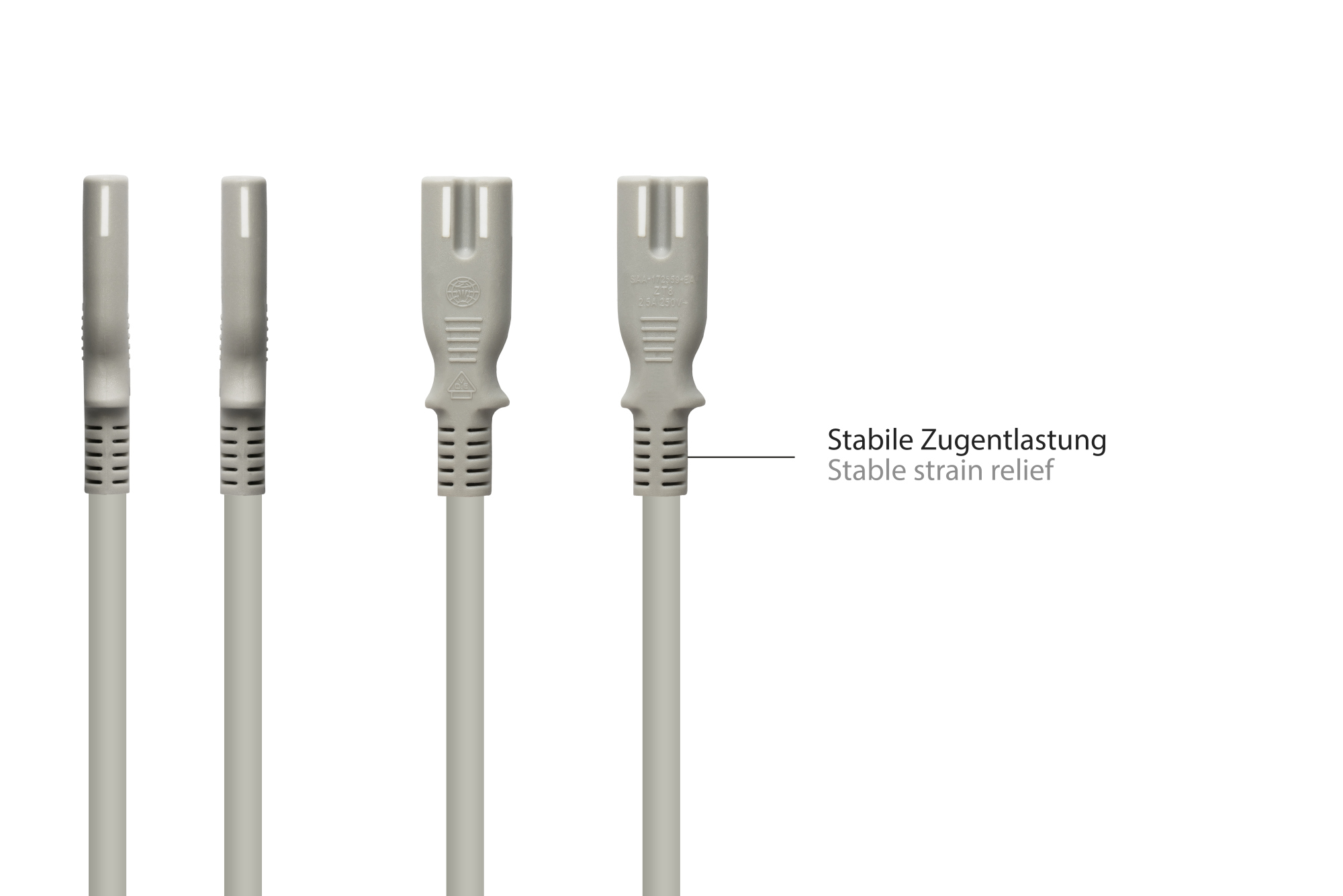 Euro-Netzkabel Euro-Stecker Typ C (gerade) an C7/Euro 8 Buchse (gerade), grau, 0,75 mm², 1,8 m, Good Connections®
