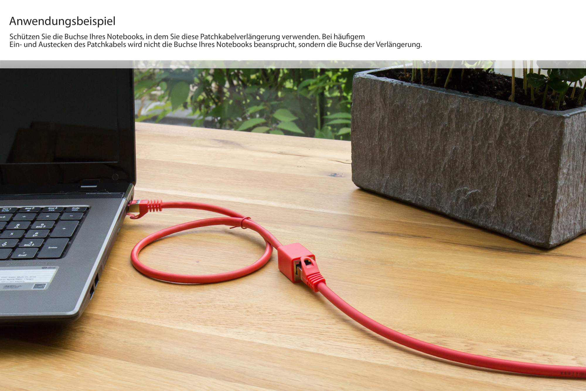 RNS® Patchkabelverlängerung mit Rastnasenschutz, Cat. 6, S/FTP, PiMF, PVC, 250MHz, OFC, CU, rot, 0,5m, Good Connections®