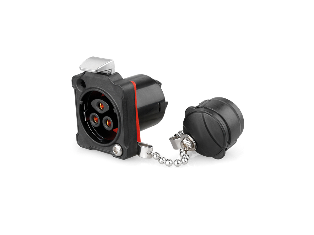 Industrie-Steckverbinder S2 - Power (3-Pin) Durchführungskupplung mit Arretierung und Flansch, Schraubanschluss, M24, IP67, Good Connections®