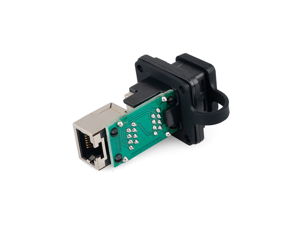 Industrial connector S6 - RJ45 feed-through coupling with PCB board / printed circuit board, RJ45 socket on both sides, Good Connections®