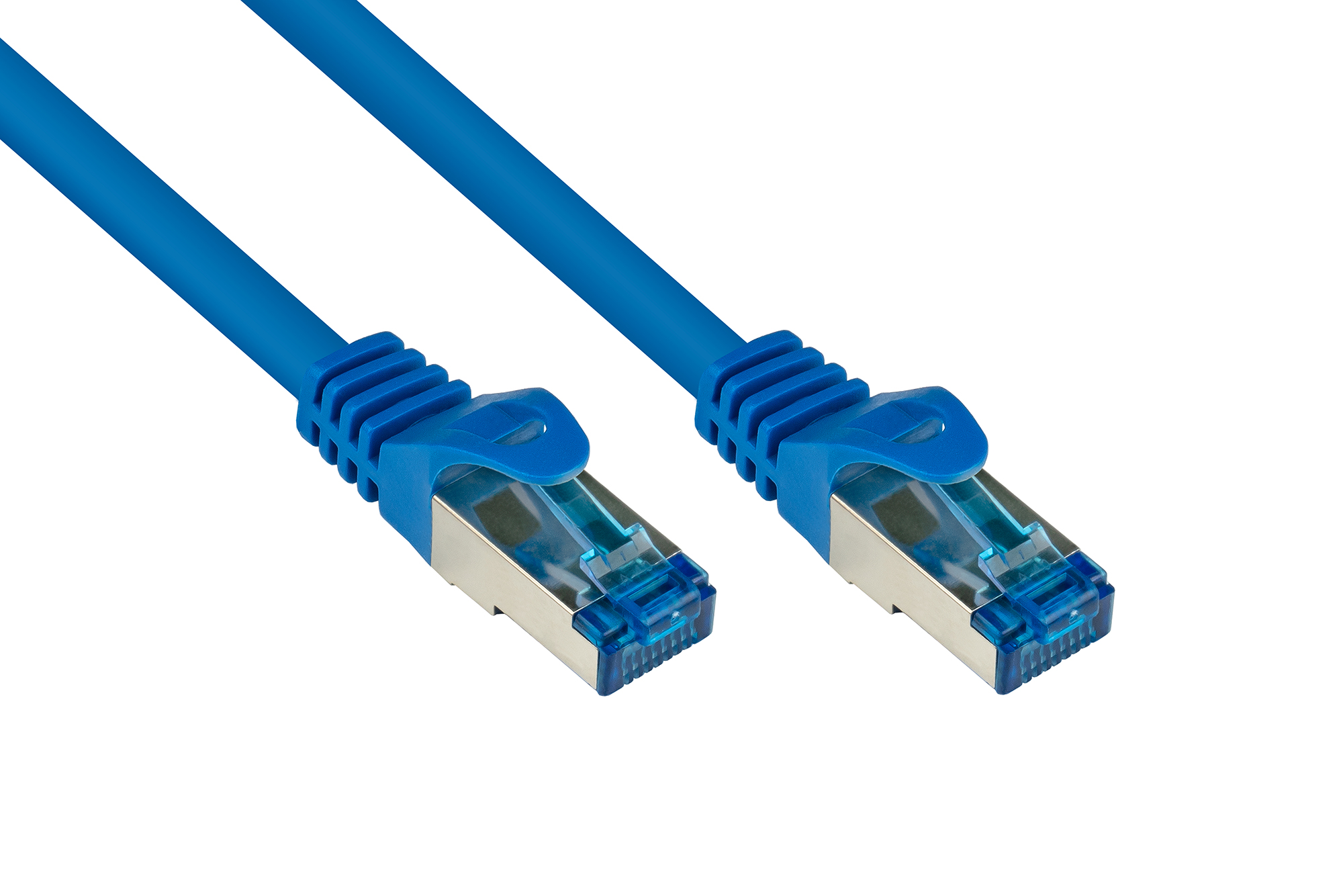 RNS® Patchkabel mit Rastnasenschutz, Cat. 6A, S/FTP, PiMF, halogenfrei, 500MHz, blau, 1m, Good Connections®