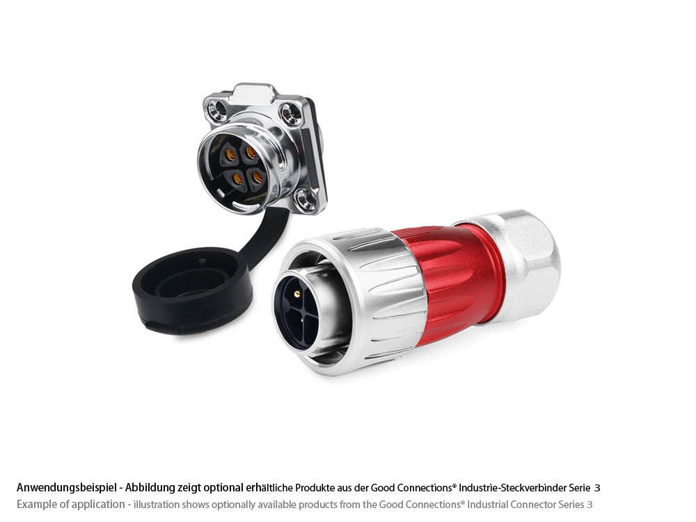 Industrial Connector S3 - Power (4-Pin) Feed-through coupler with flange, solder termination, metal, M20, bayonet, IP65/67, Good Connections®