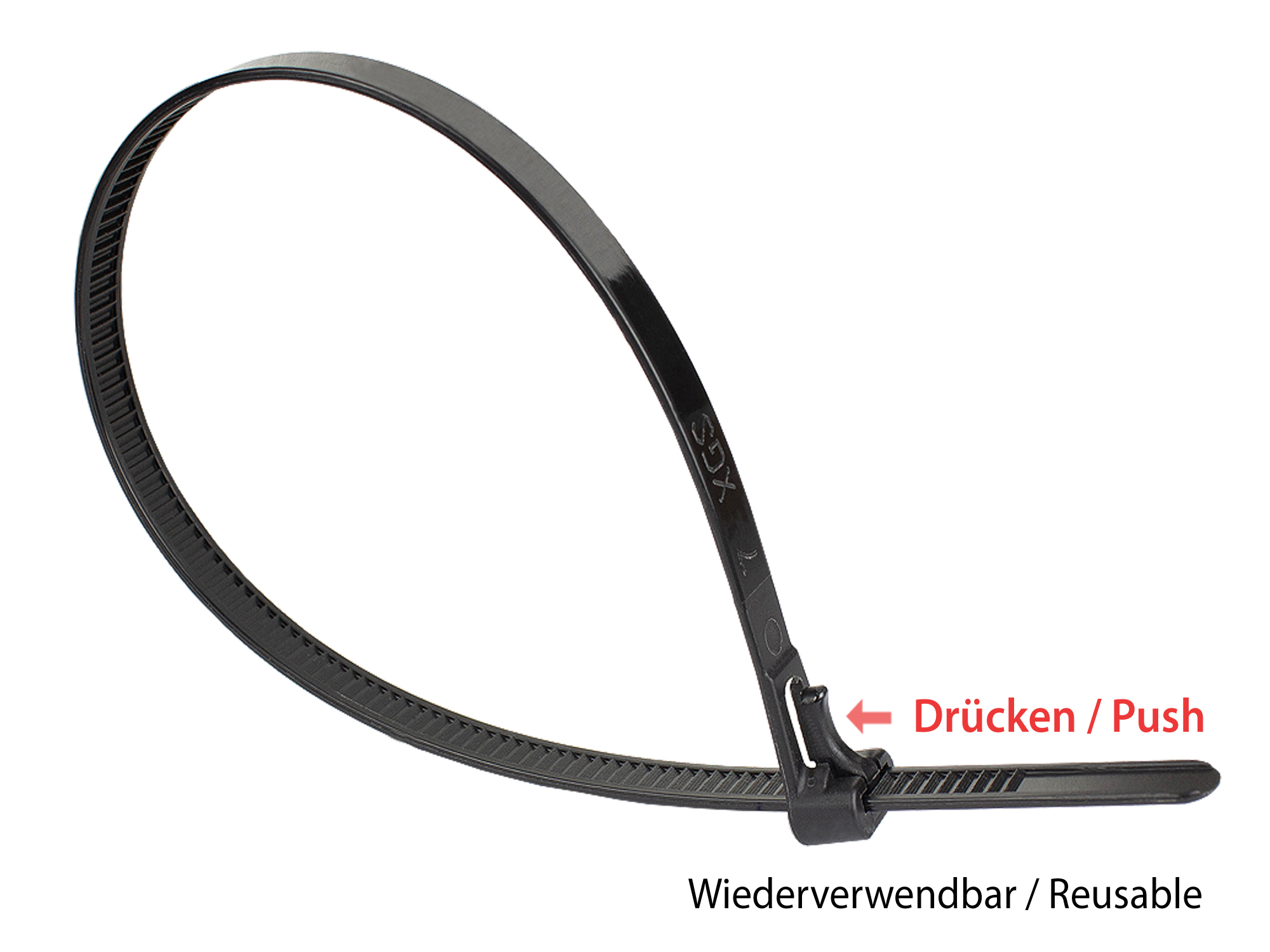 Reusable cable tie 150 mm x 7,2 mm, black, UV-resistant, -40 °C to +85 °C, 100 pieces, Good Connections®