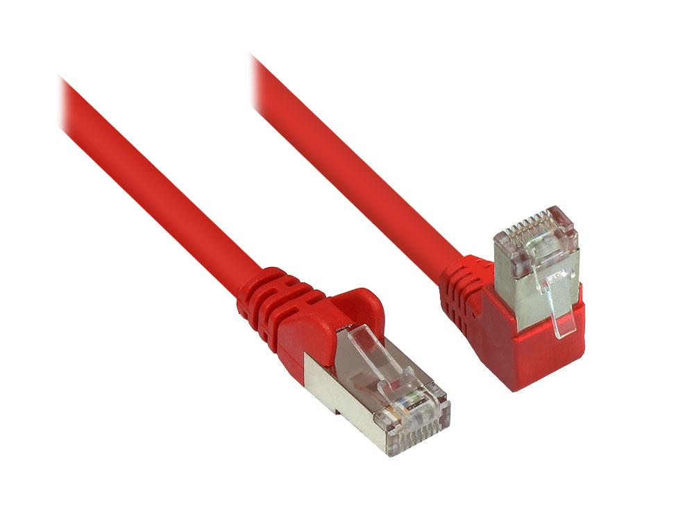 Patchkabel, Cat. 6, S/FTP, PiMF, 250MHz, einseitig 90° nach unten gewinkelt, rot, 15m, Good Connections