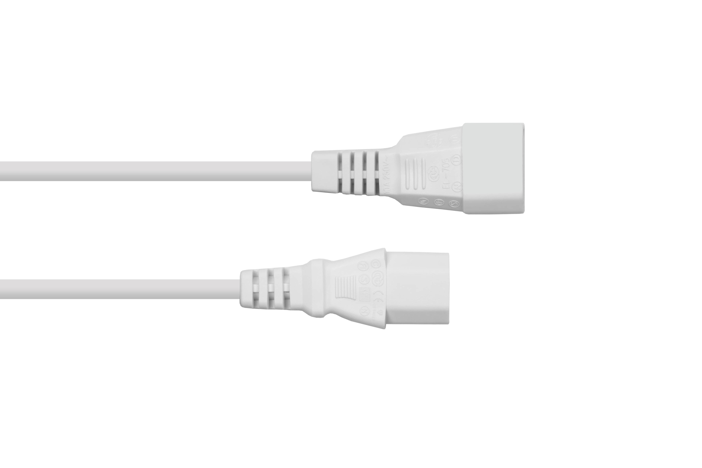 kabelmeister® Kaltgeräteverlängerung Kaltgeräte-Stecker C14 an Kaltgeräte-Buchse C13, weiß, 0,75mm², 2m