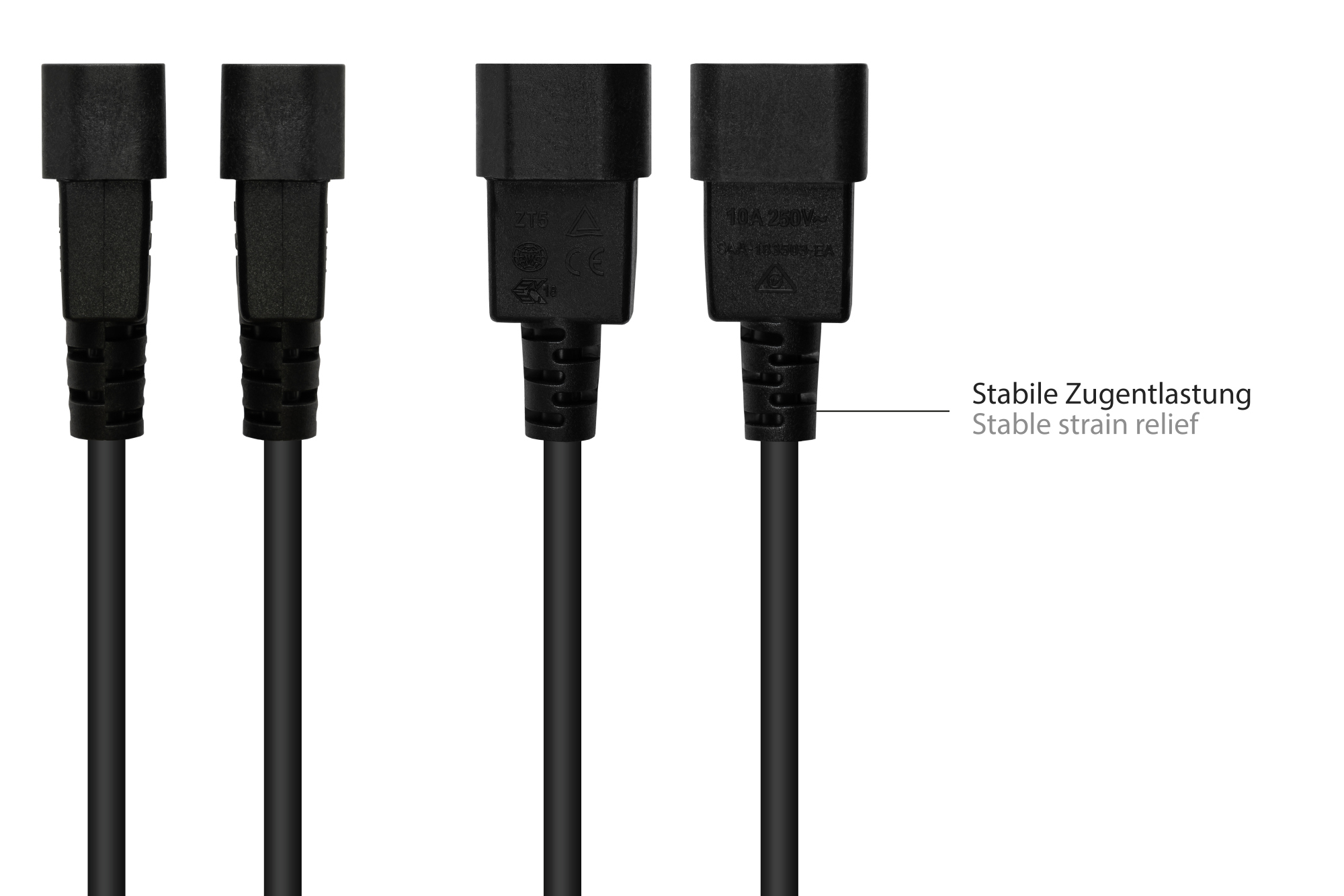Kaltgeräteverlängerung C14 (gerade) an C13 (gerade), schwarz, 0,75 mm², 2 m, Good Connections®