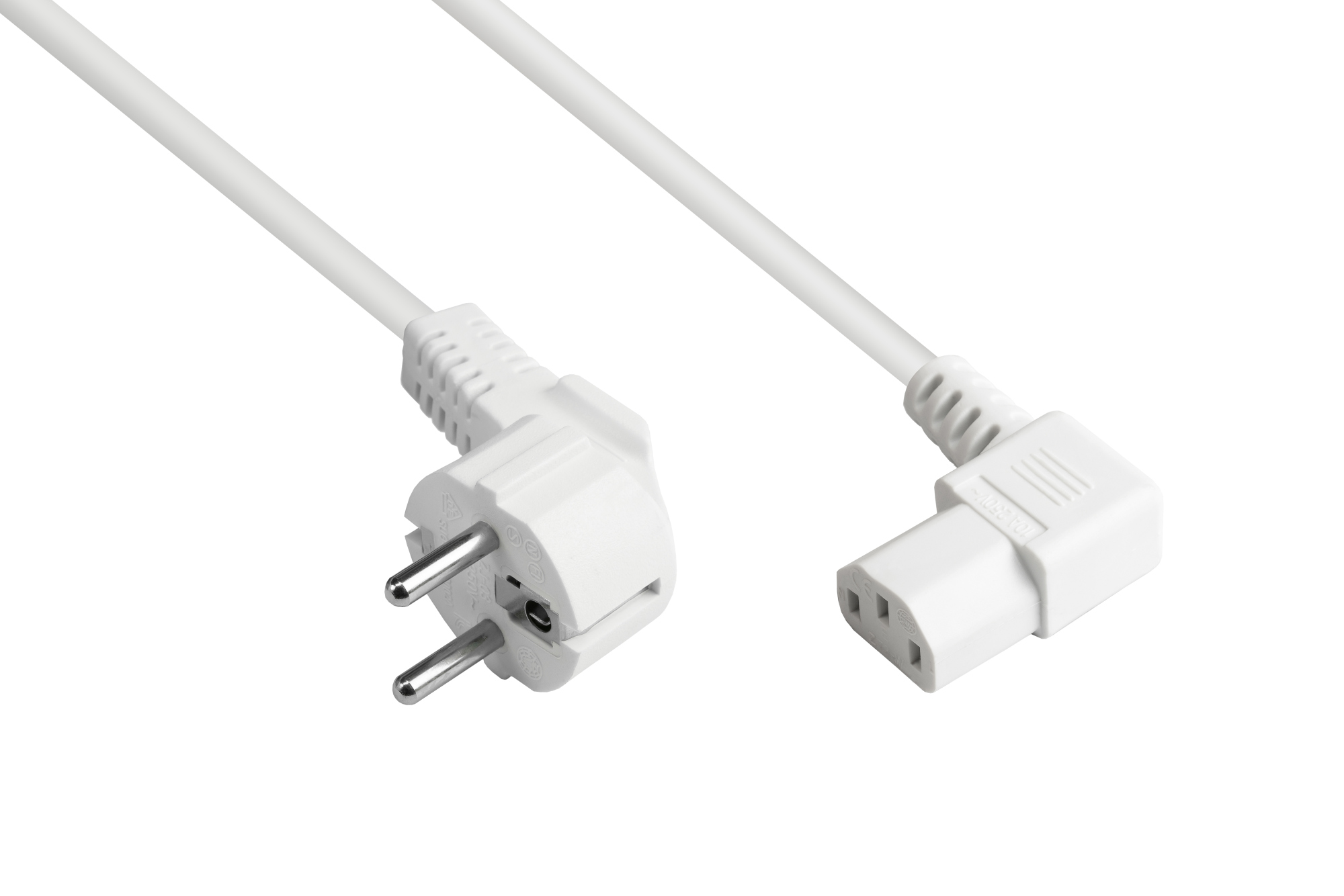 Power cord Safety-plug Typ E+F (CEE 7/7, angled) to C13 (right angled), white, 0,75 mm², 1,8 m, Good Connections®