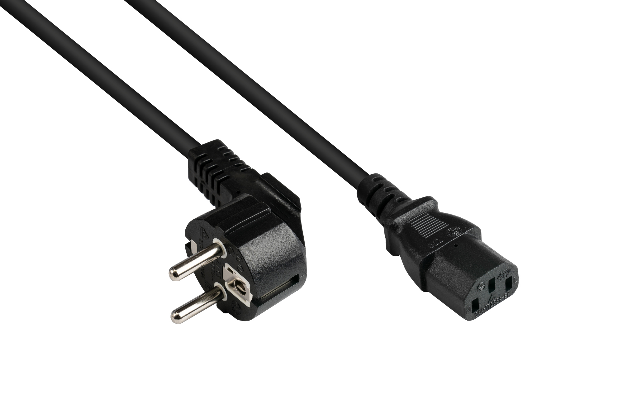 Netzkabel Schutzkontakt-Stecker Typ E+F (CEE 7/7, gewinkelt) an C13 (gerade), schwarz, 1,50 mm², 10 m, Good Connections®