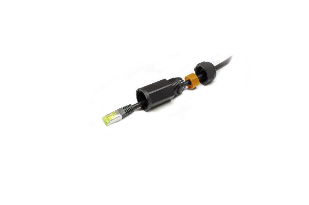 Patch cable coupling, outdoor (IP67), Cat. 6A, RJ45, fully shielded, black, Good Connections®