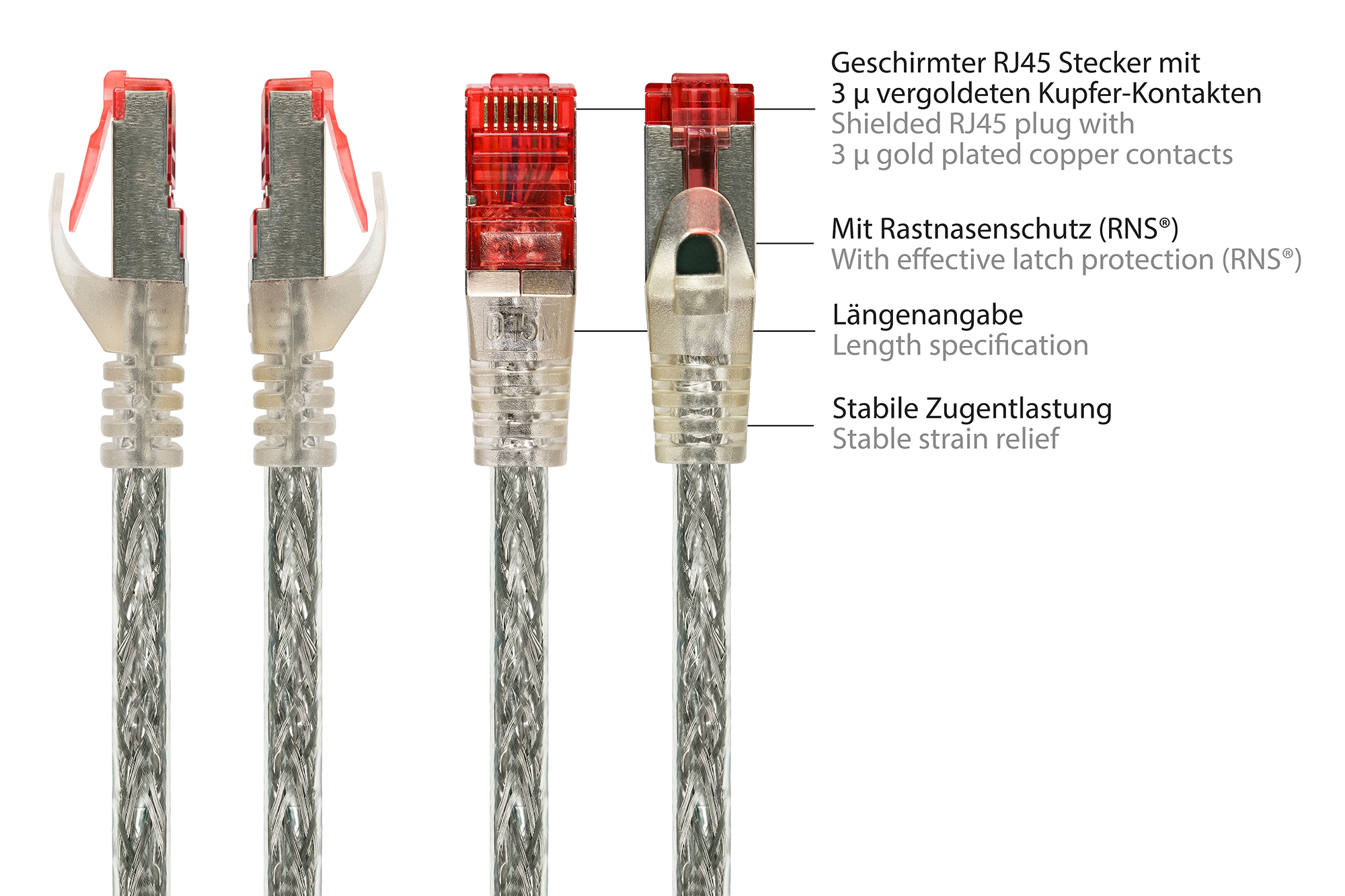 RNS® Patchkabel mit Rastnasenschutz, Cat. 6, S/FTP, PiMF, PV