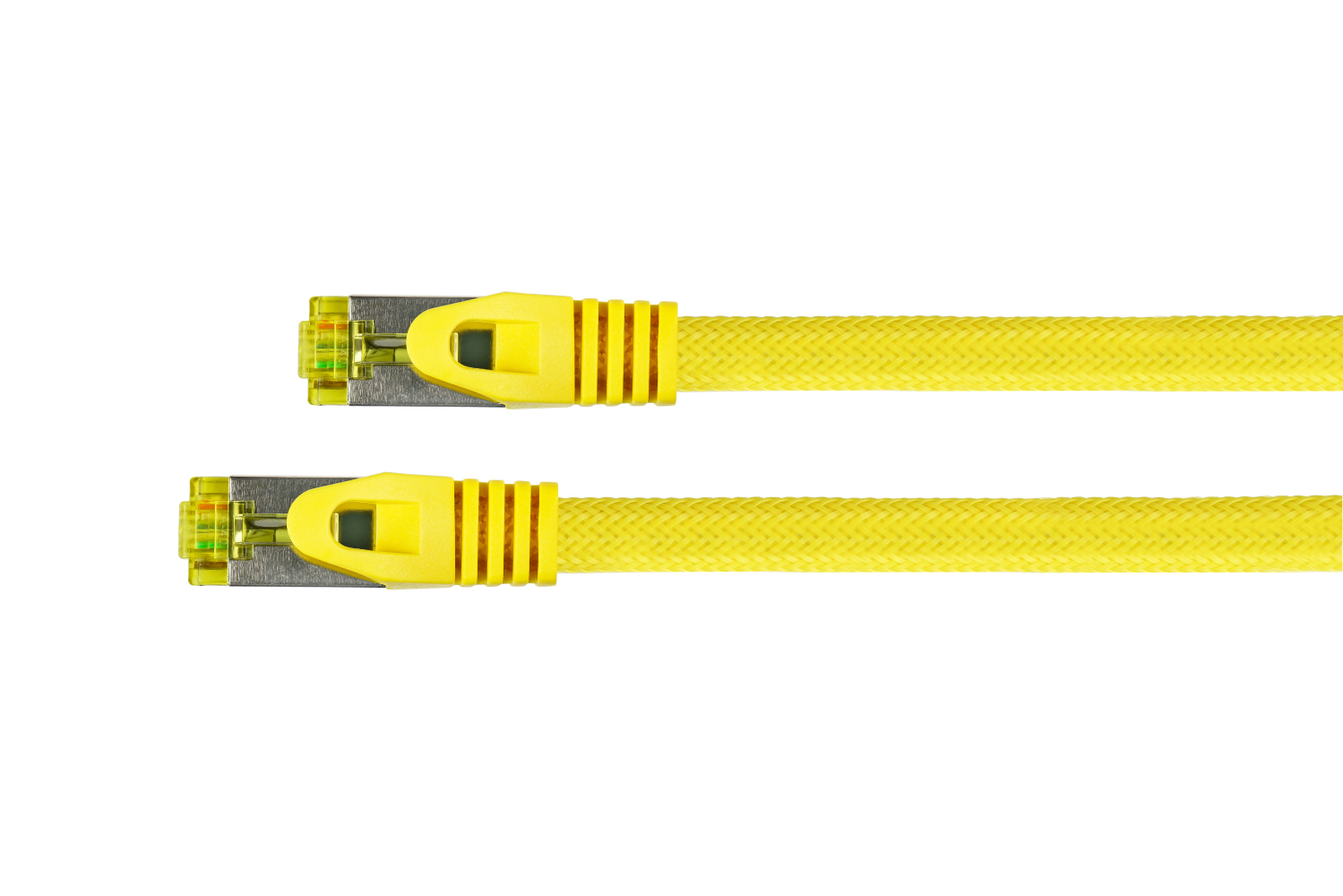 Python® Series RJ45 Patchkabel mit Cat. 7 Rohkabel, Rastnasenschutz (RNS®) und Nylongeflecht, S/FTP, PiMF, halogenfrei, 500MHz, OFC, gelb, 3m