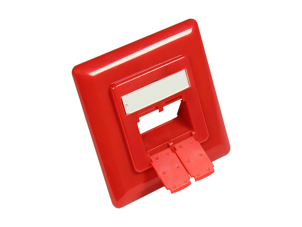Zentralstück 50x50mm inkl. Abdeckrahmen 80x80mm für Netzwerkdosen, verkehrsrot RAL3020, Good Connections®