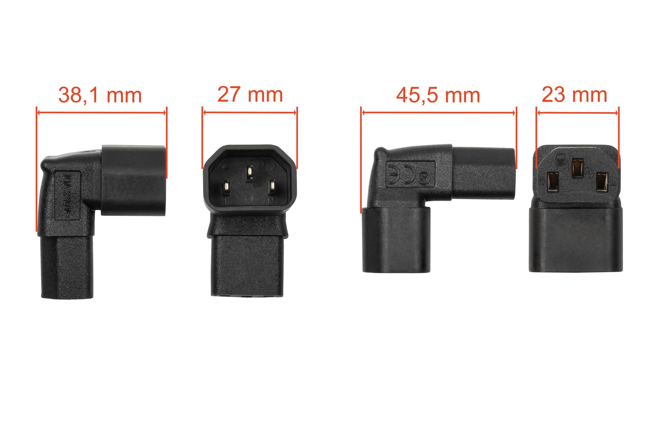 kabelmeister® Power adapter IEC plug C14 to IEC socket C13, angled top/bottom, black