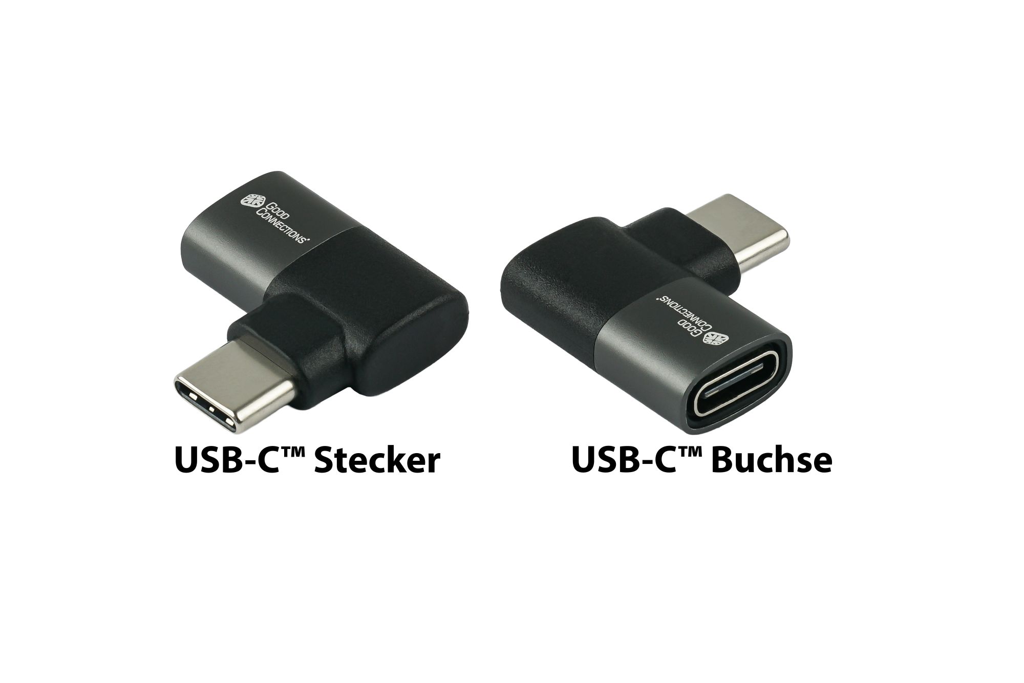 USB 4.0 Gen. 3x2 angle adapter / port saver (40GBit/s, 240W, 8K@60Hz), USB-C™ plug to USB-C™ socket, left / right, silver, Good Connections®