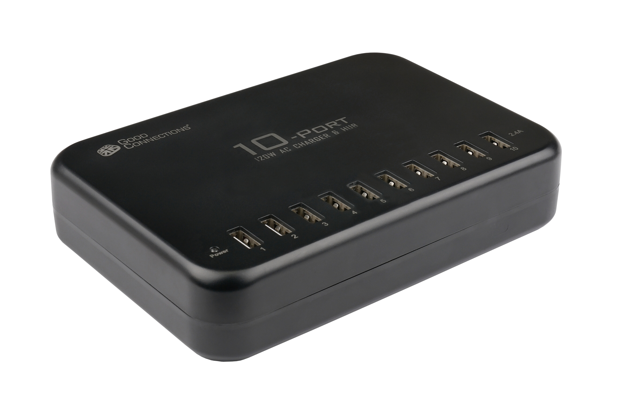 USB desktop fast charging station 120W, 10-port (10x USB-A), black, Good Connections®