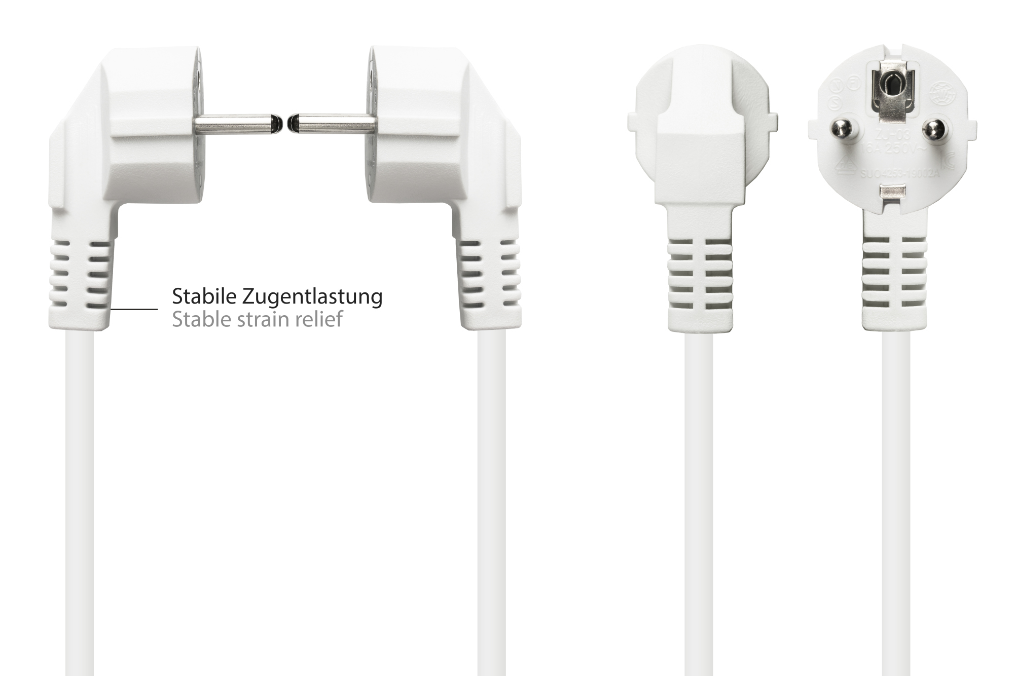 Netzkabel Schutzkontakt-Stecker Typ E+F (CEE 7/7, gewinkelt) an C13 (gerade), weiß, 0,75 mm², 0,75 m, Good Connections®