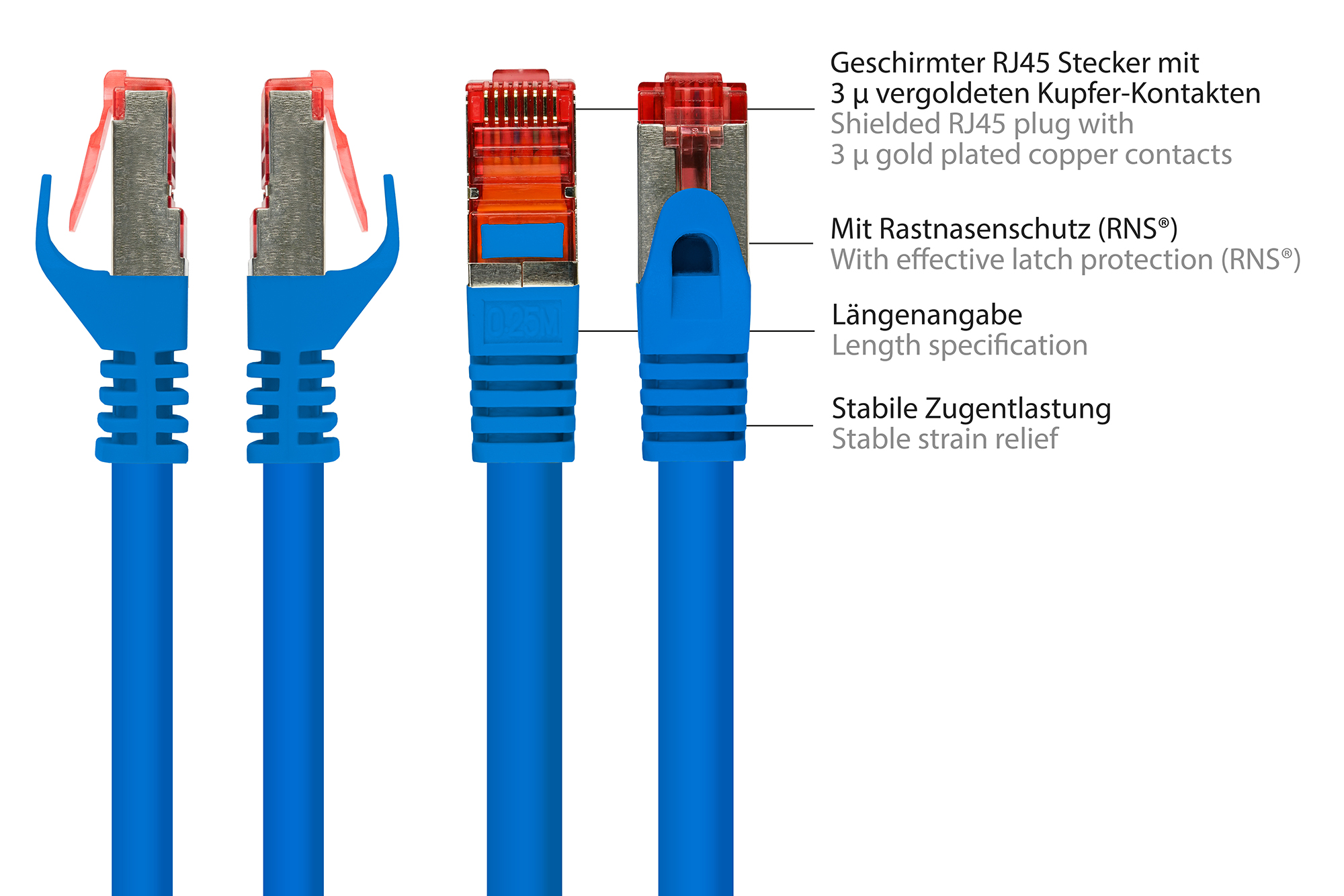 RNS® Patchkabel mit Rastnasenschutz, Cat. 6, S/FTP, PiMF, PV