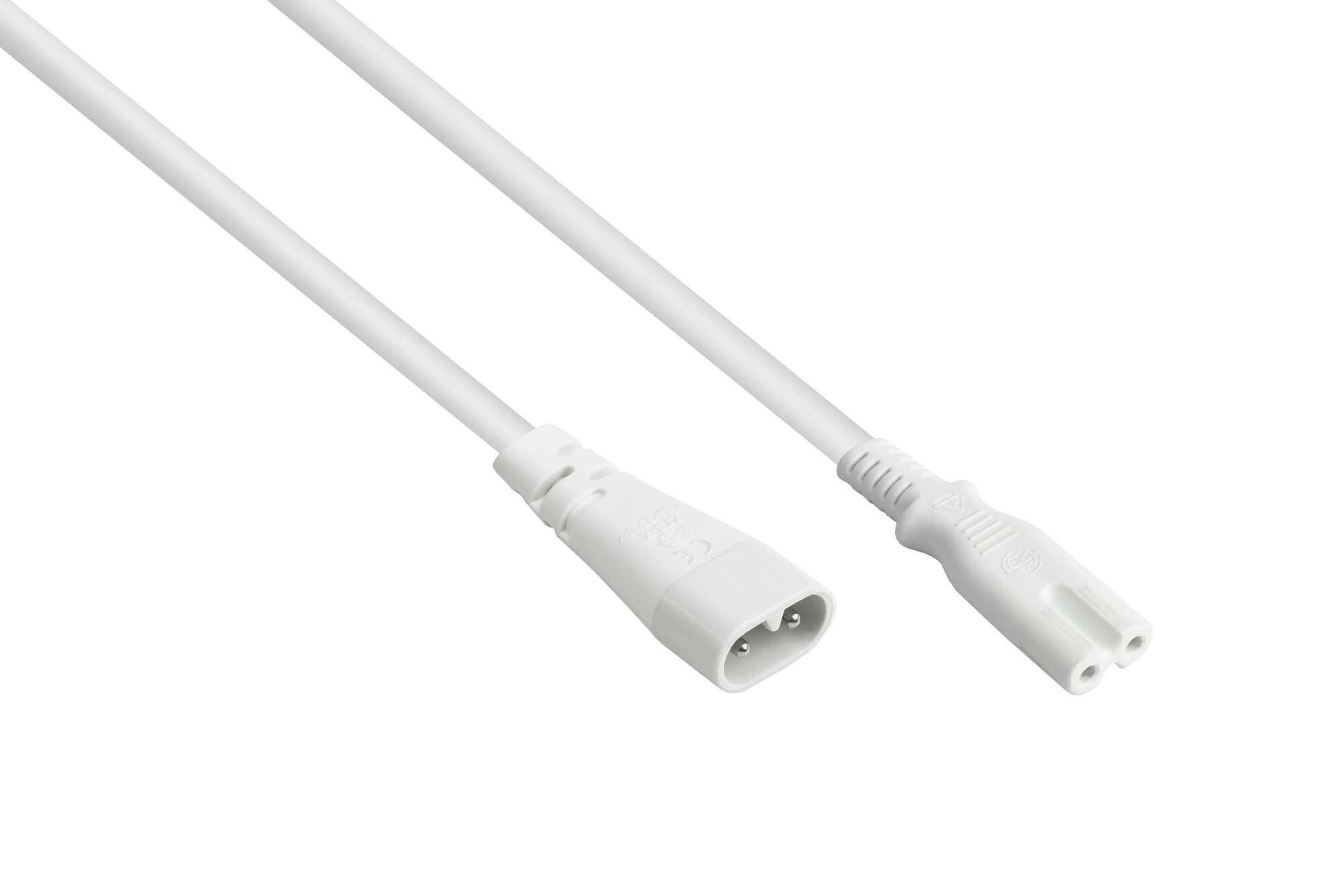 Euro-Verlängerung C8 Stecker (gerade) an C7/Euro 8 Buchse (gerade), weiß, 0,75 mm², 2 m, Good Connections®