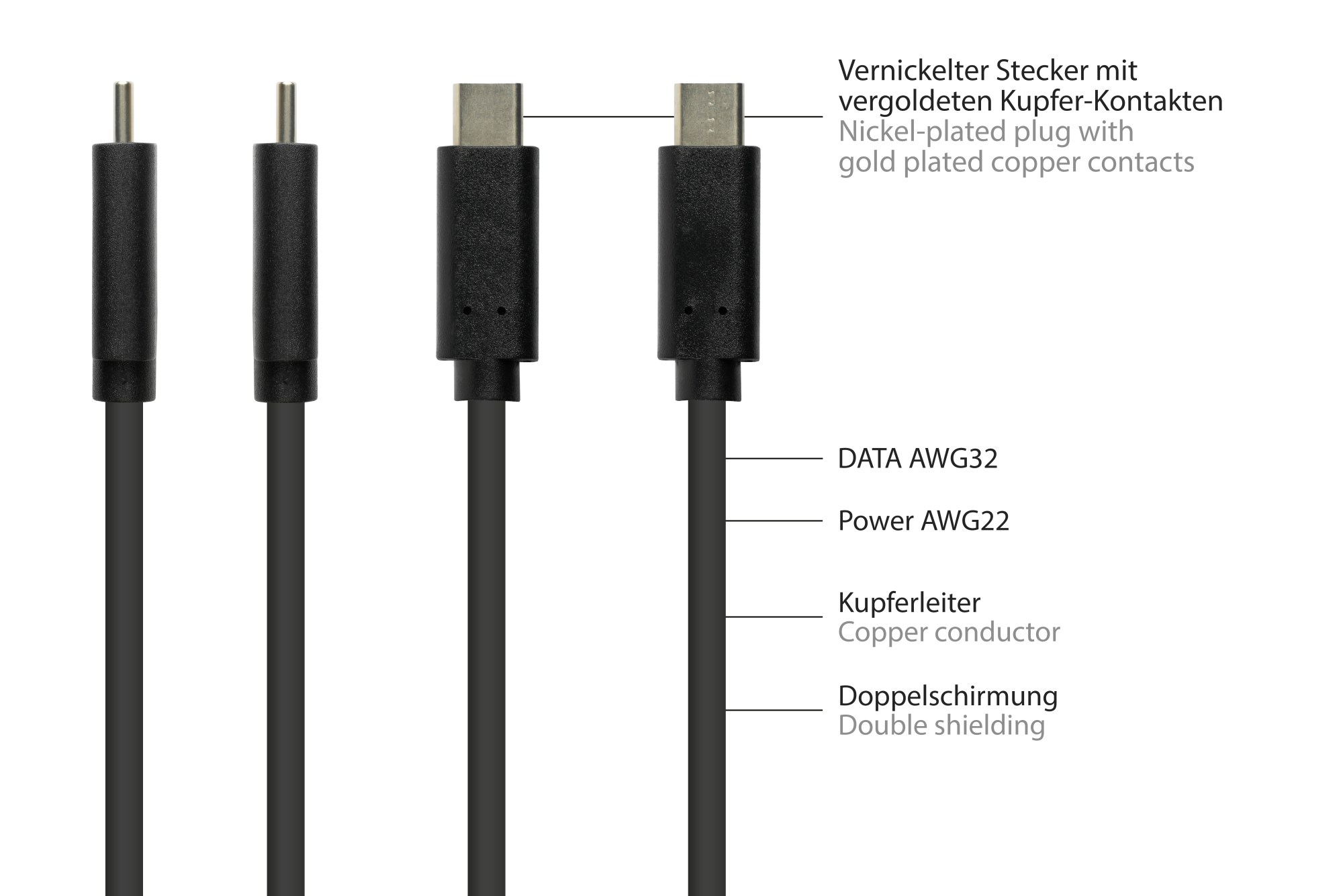 Verlängerungskabel USB 3.2 Gen.2 (10GBit/s, 100W, 4K@60Hz), USB-C™ Stecker an USB-C™ Buchse, CU, schwarz, 1m, Good Connections®