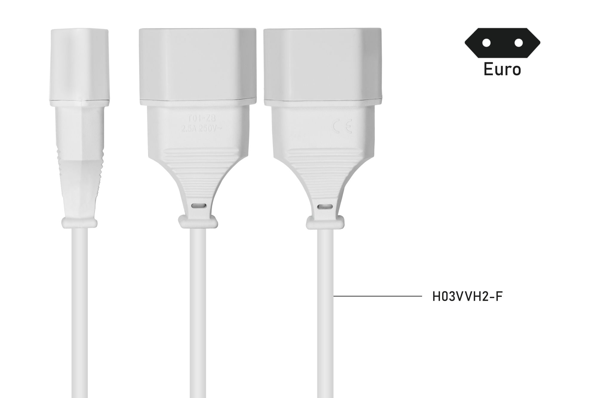 kabelmeister® Euro-Verlängerungskabel mit 3 Euro-Buchsen, weiß, 0,2m