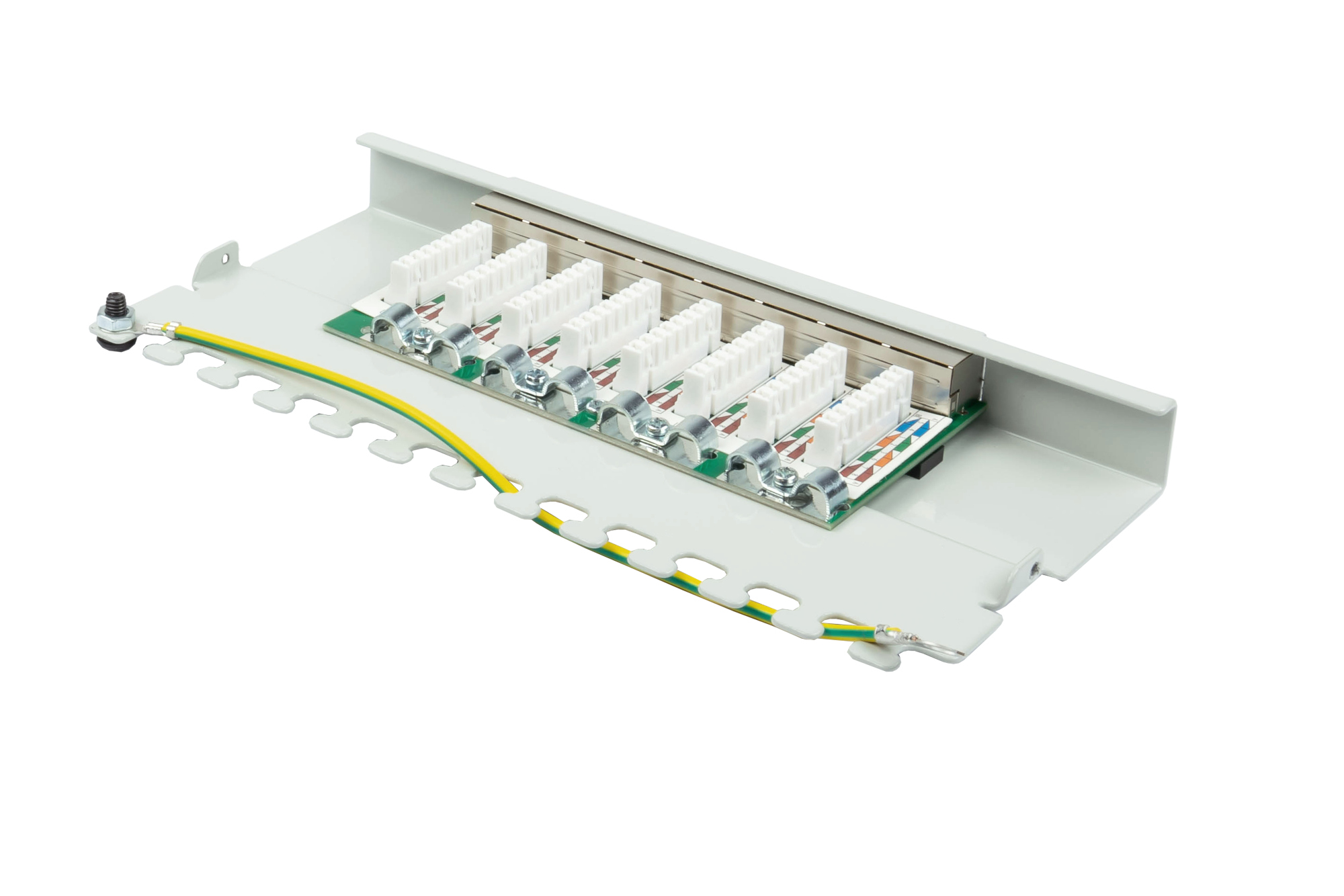 Patch Panel Desktop Cat. 6, 8-port, 0,5 U, STP shielded, toolless opening, light grey (RAL7035), Good Connections®