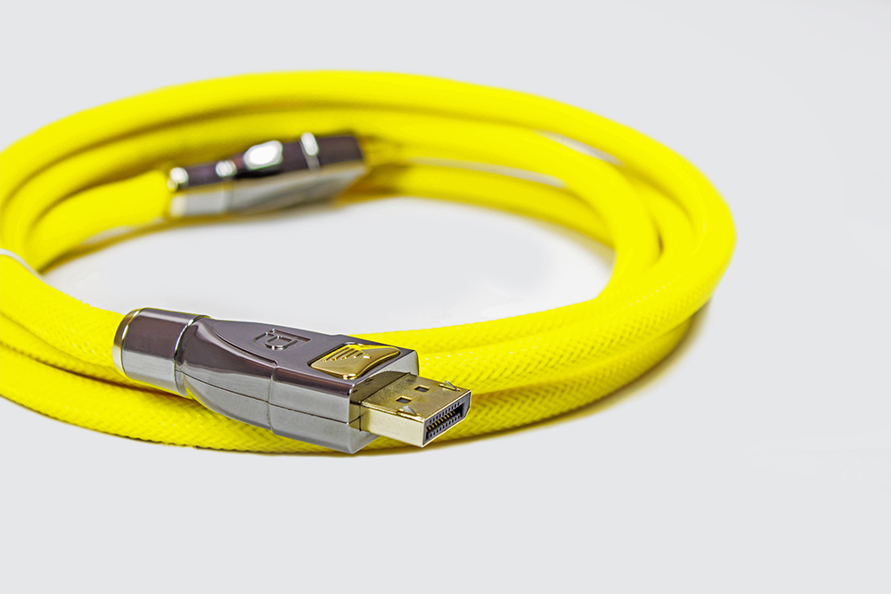 Connection cable DisplayPort 1.3, 5K (5120x2880) / UHD, 24K gold-plated contacts, OFC, nylon braided yellow, 0,5m, PYTHON® Series