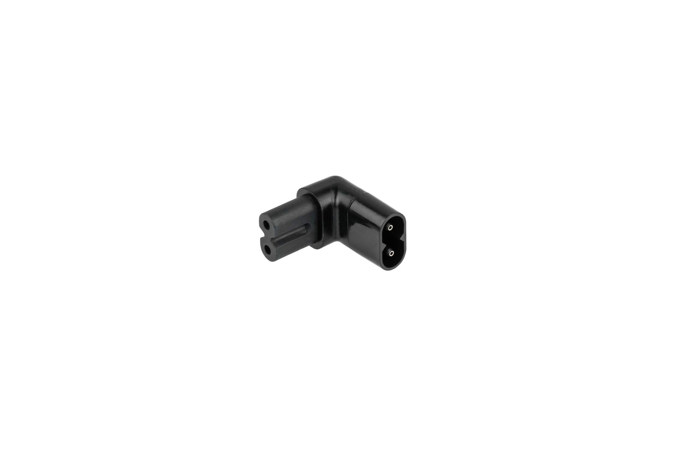 kabelmeister® power adapter plug C8 to C7/Euro 8 socket, angled top/bottom, black