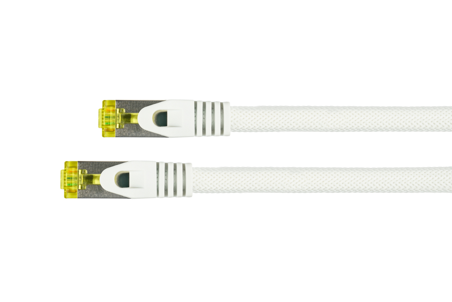 Python® Series RJ45 Patchkabel mit Cat. 7 Rohkabel, Rastnasenschutz (RNS®) und Nylongeflecht, S/FTP, PiMF, halogenfrei, 500MHz, OFC, weiß, 3m