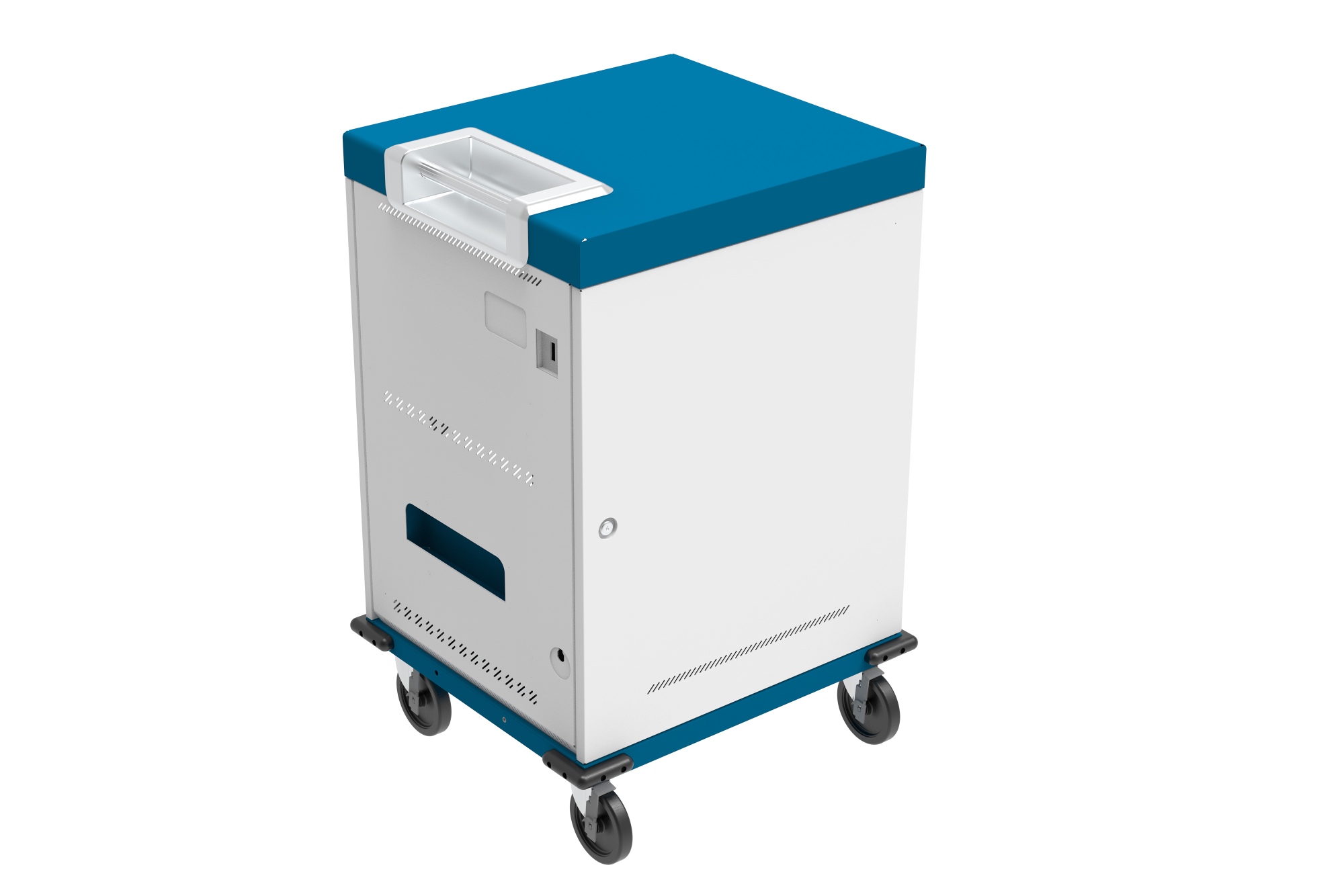 Good Connections® GEMMA N32 Notebook charging cart for 32 devices, safety contact sockets, white/blue