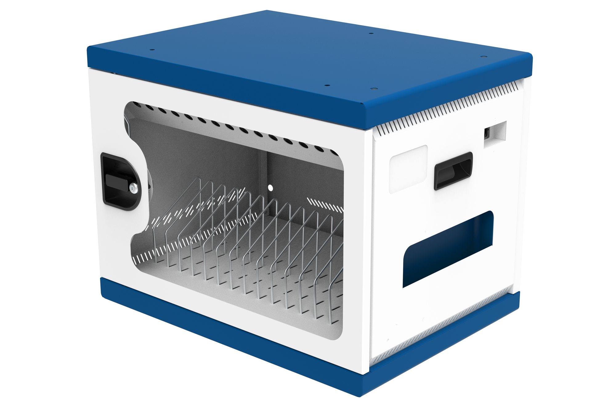 Good Connections® GEMMA N16 Notebook charging cabinet/cart for 16 devices, safety contact sockets, white/blue