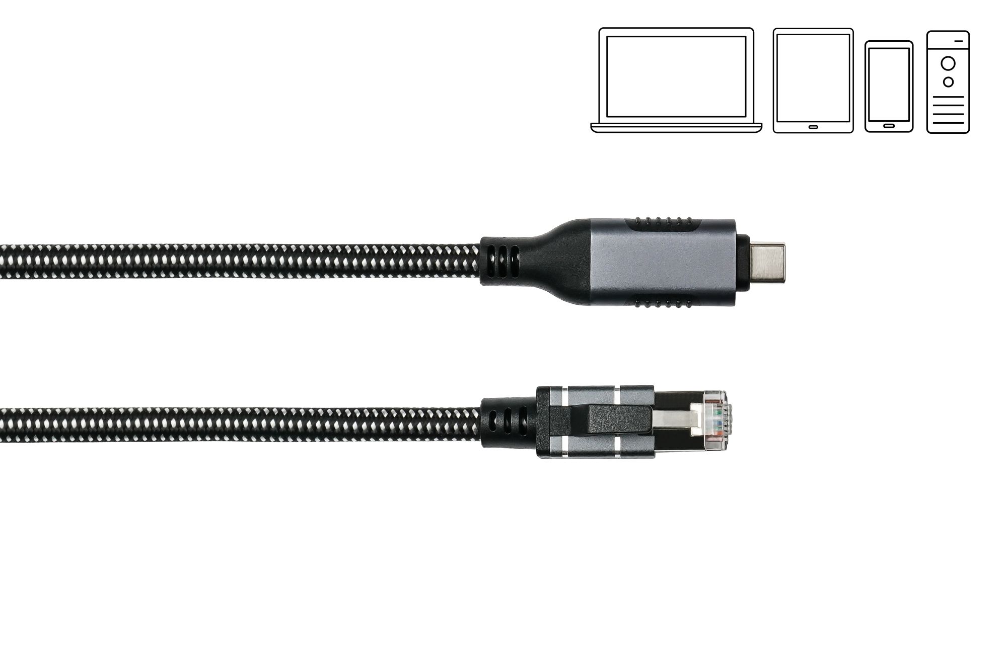 Ethernet-Kabel USB-C™ Stecker an RJ45 Stecker, Textilmantel, anthrazit, 15m, Good Connections®