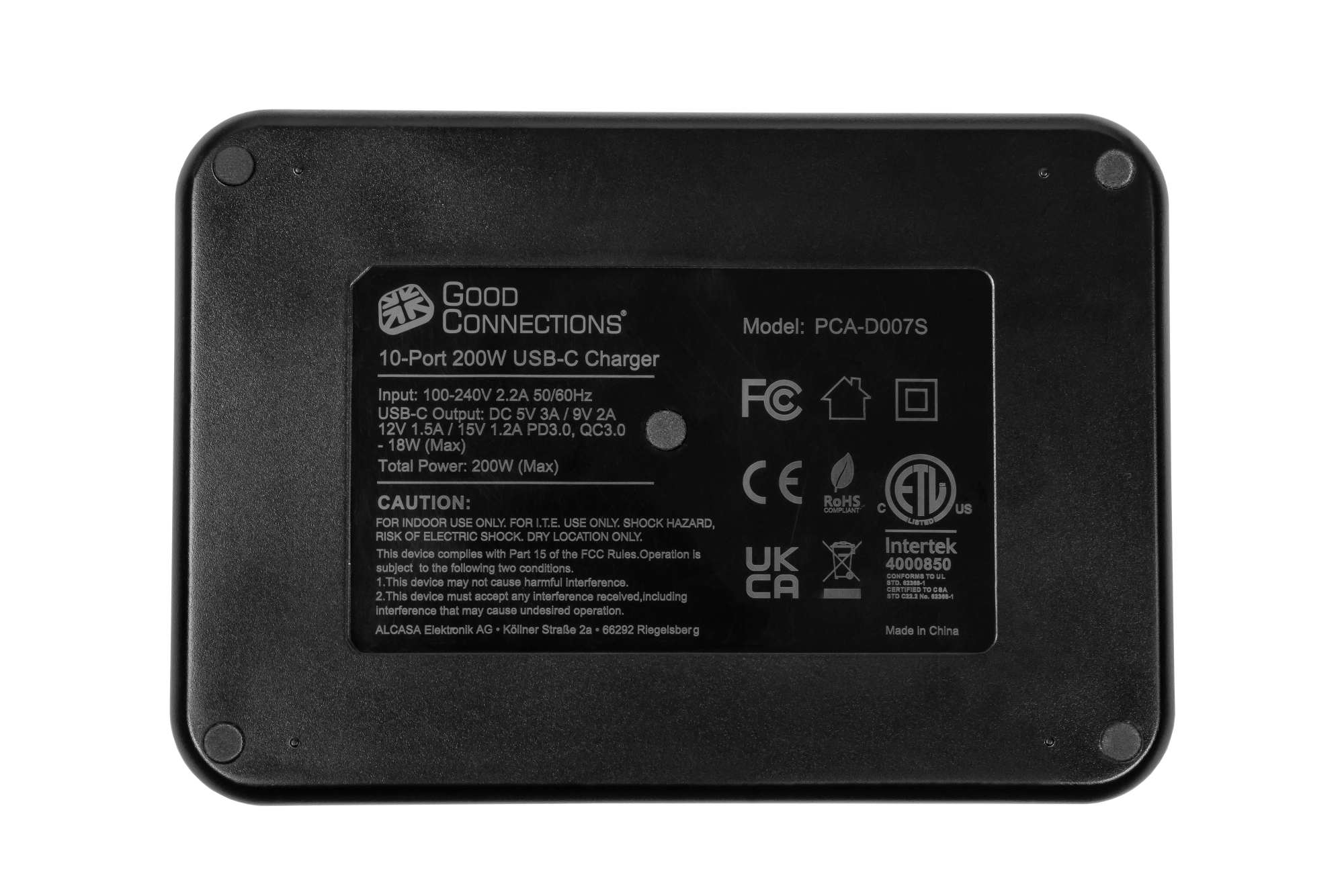 USB desktop fast charging station 200W, 10-port (10x USB-C™), black, Good Connections®