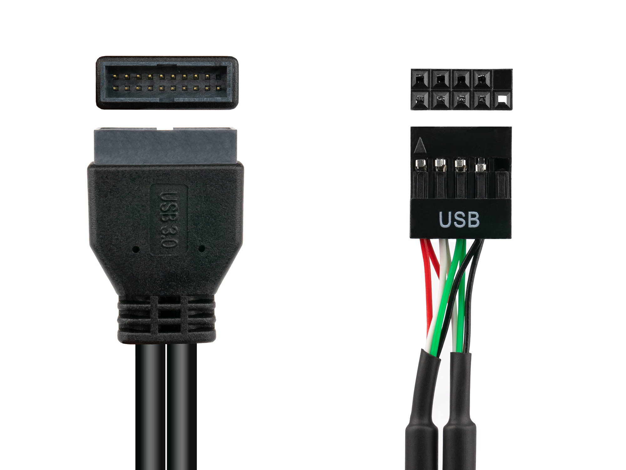 Adapter internal USB 3.0 pin header male to USB 2.0 pin header female, black, 0,45m, Good Connections®