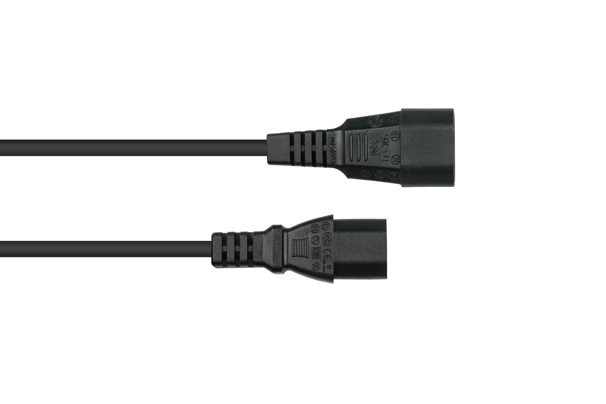 kabelmeister® Kaltgeräteverlängerung Kaltgeräte-Stecker C14 (gerade) an Kaltgeräte-Buchse C13 (gerade), schwarz, 1,00mm², 3m