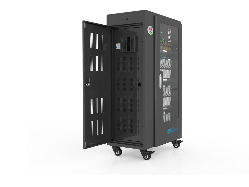 Tablet charging cart for up to 52 devices, UV-C disinfection, Smart Control, sync function for iOS/Android, black, Good Connections®