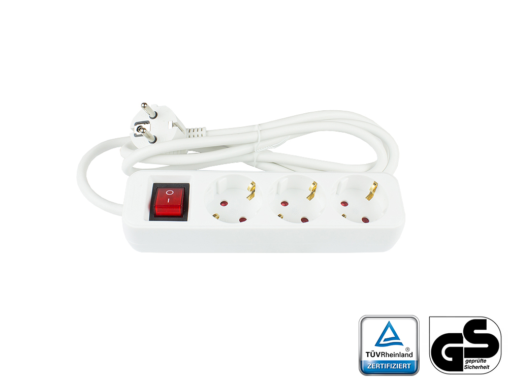 Multiple socket outlet with switch, 3-way, safety plug to 3x safety socket, white, Good Connections®