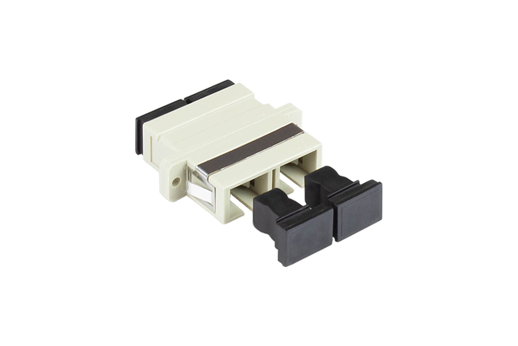 Fibre optic duplex coupling, SC (UPC) to SC (UPC), OM2, Multimode, plastic housing with flange, ceramic sleeve, grey, Good Connections®