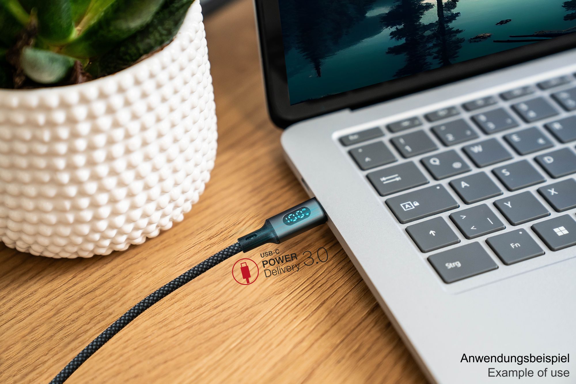 USB 2.0 Lade- und Datenkabel (100W) mit Digitalanzeige, USB-C™ Stecker an USB-C™ Stecker, schwarz, 1m, Good Connections®