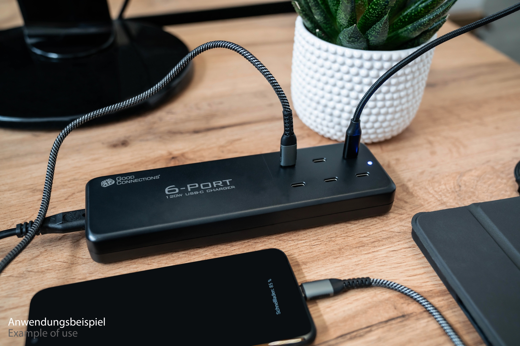 USB desktop fast charging station 120W, 6-port (6x USB-C™), PD 3.0, QC 4+, black, Good Connections®