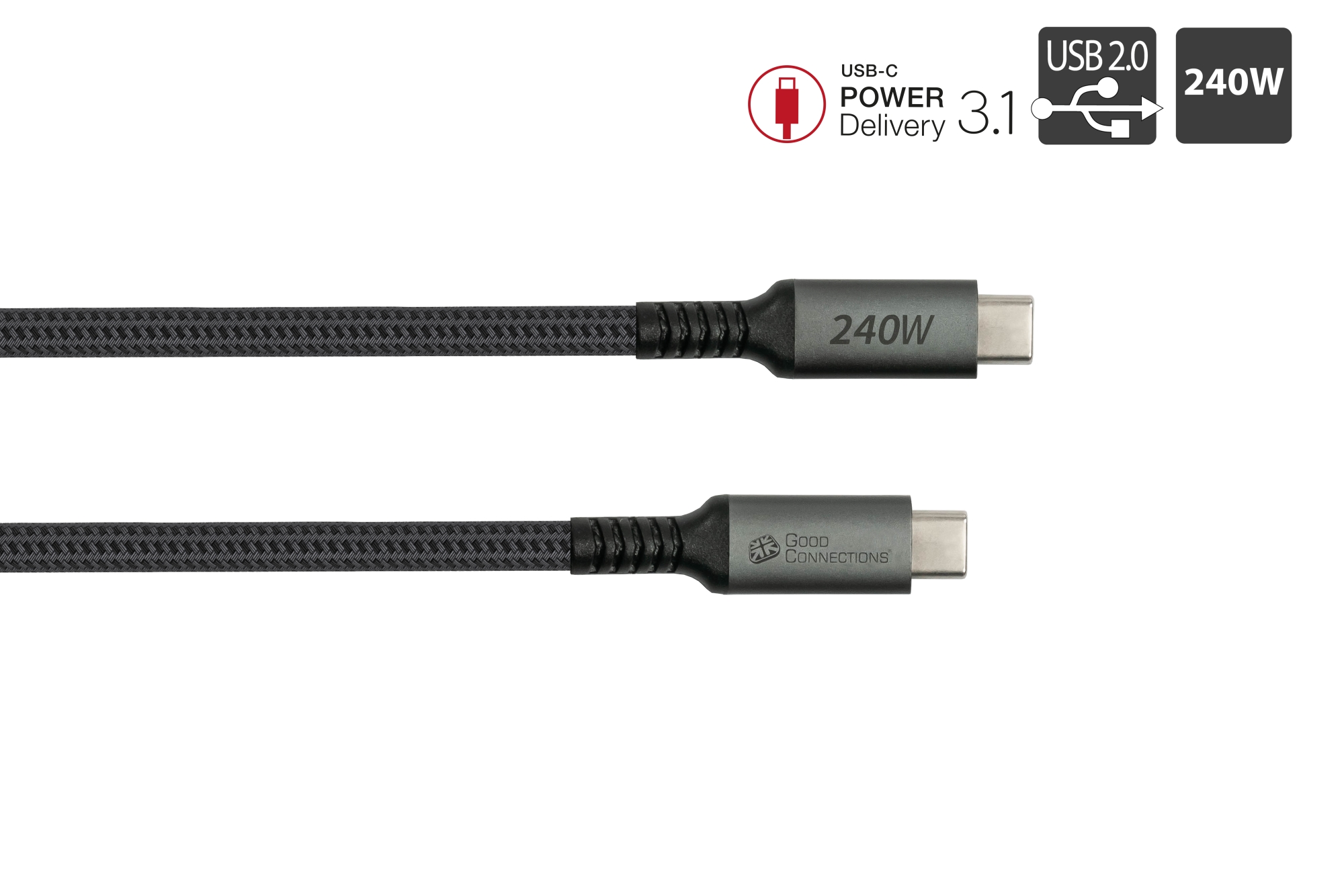 USB 2.0 Lade- und Datenkabel (240W), USB-C™ Stecker an USB-C™ Stecker, anthrazit, 0,5m, Good Connections®