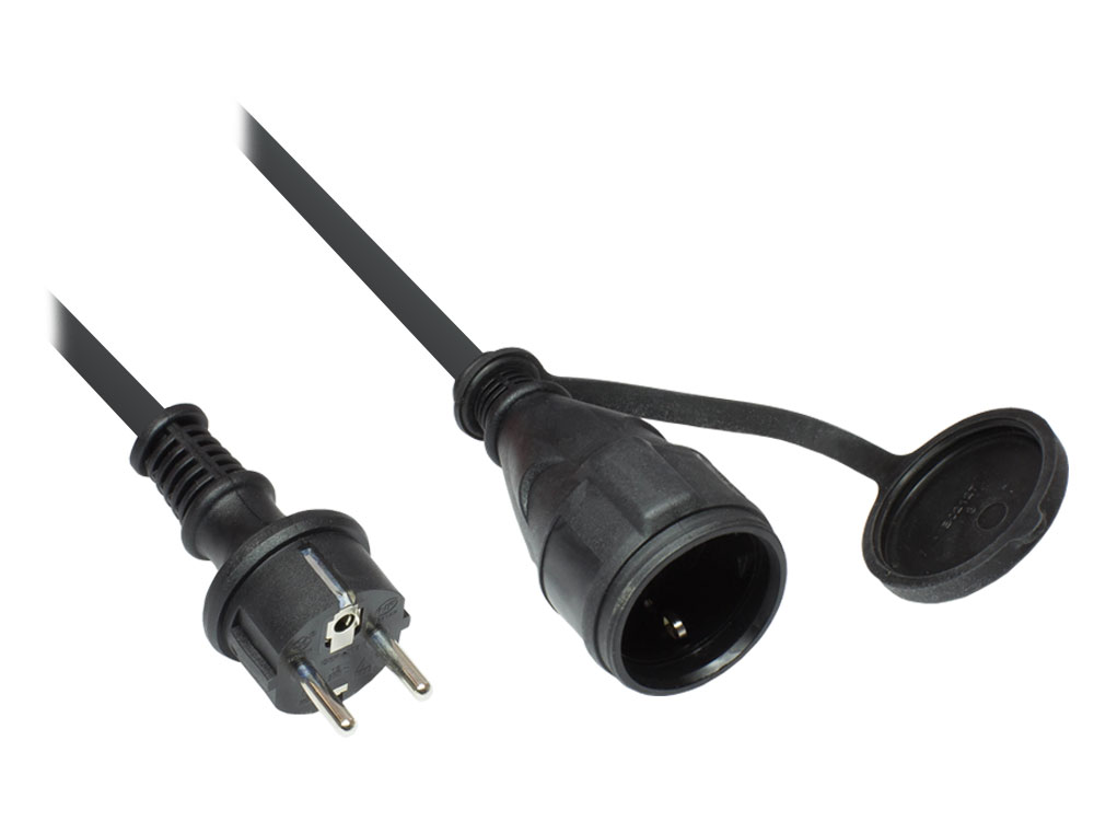 Schutzkontaktverlängerung Stecker an Buchse Typ F, Schutzart IP44, schwarz, 10m, Good Connections®