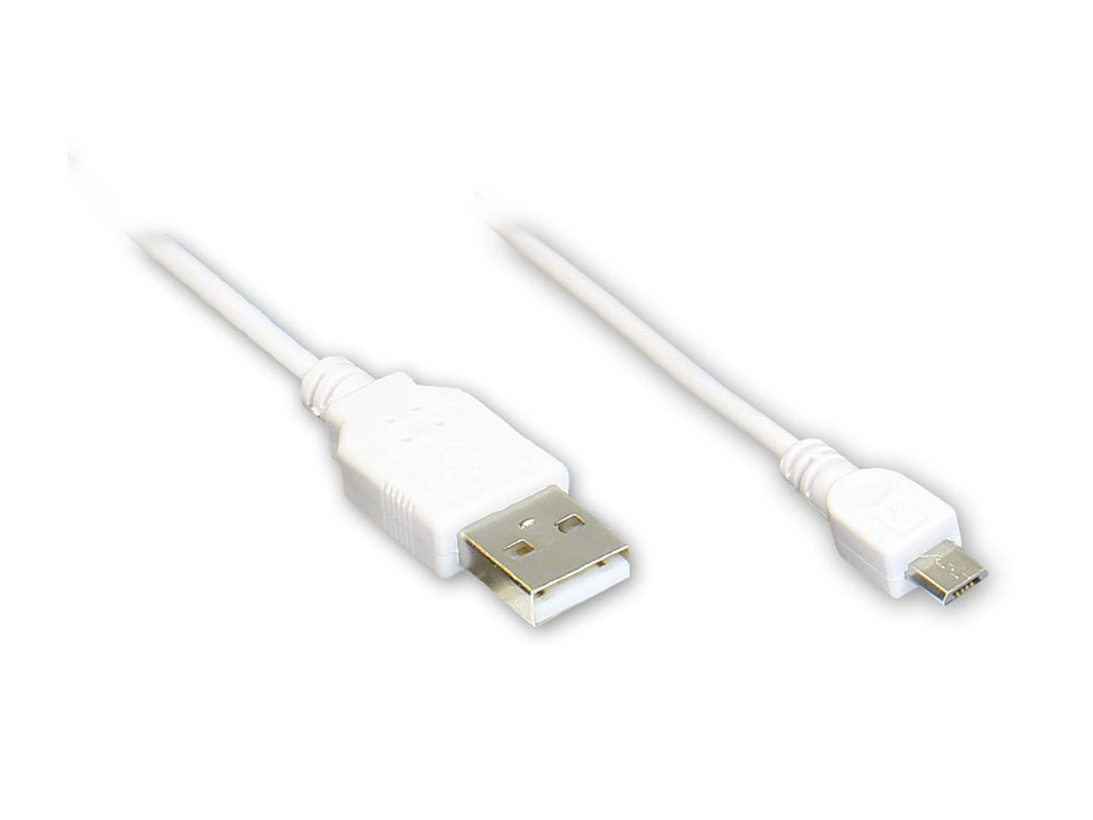 USB 2.0 Anschlusskabel A Stecker an Micro B Stecker, 1,8m, weiß, Good Connections®