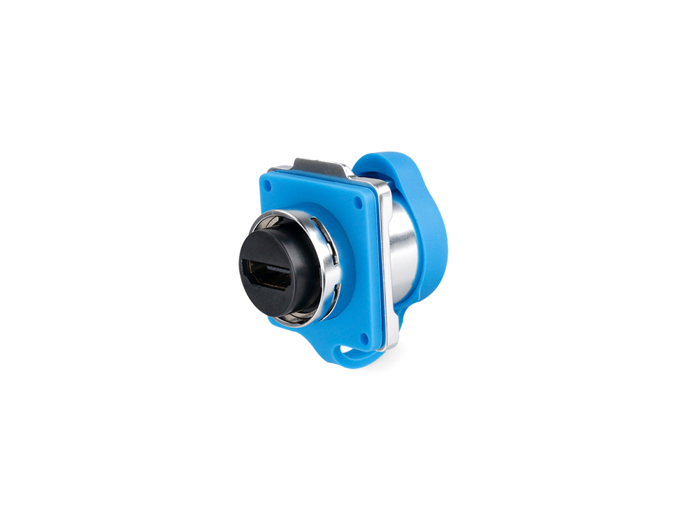 Industrie-Steckverbinder S1 - HDMI Durchführungskupplung mit Flansch, Buchse A beidseitig, Metall, M24, IP65/67, Good Connections®