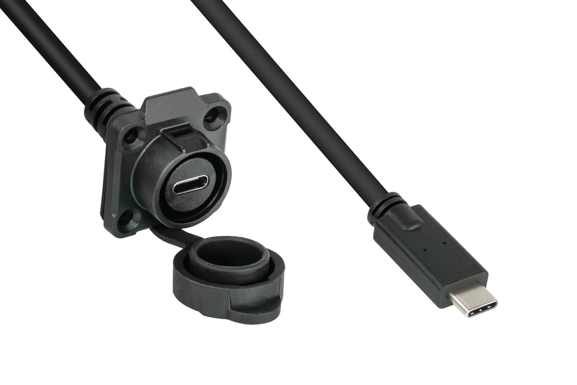 Industrial connector S1 - USB 3.2 Gen. 2 cable, plug C™ to panel socket C™, M16, IP65/67, 0,5m, Good Connections®