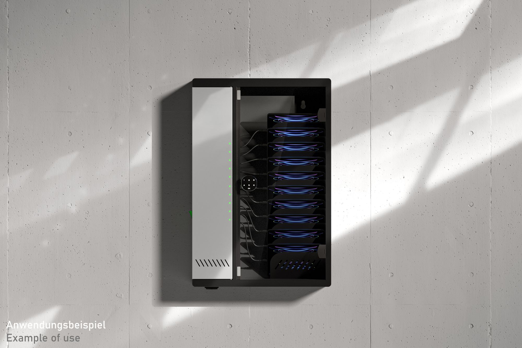 Wall-mounted charging cabinet for 10 devices